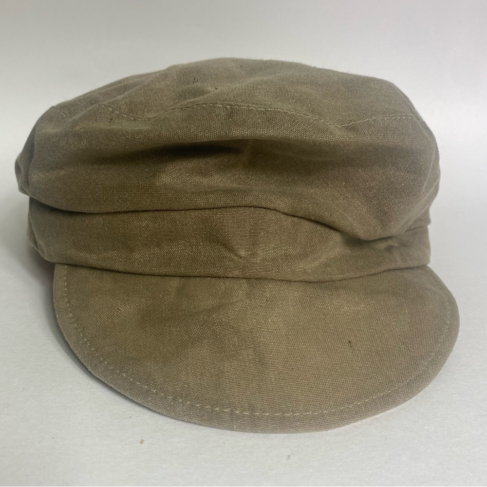House of Lafayette Newsboy Canvas Hat Small Brim Satiny Lining Tan Beige